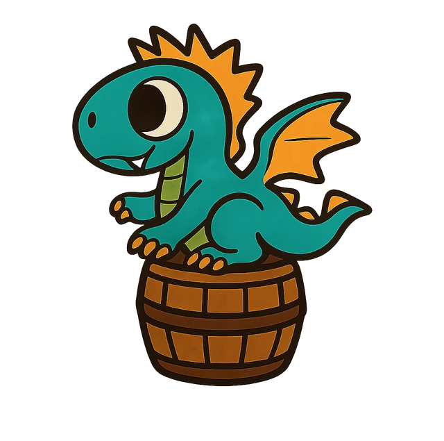 樽の上に座るPK Guildのドラゴン