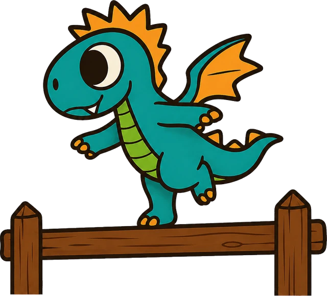 レールの上でバランスをとるPK Guildのドラゴン