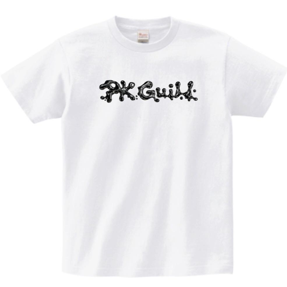 スプラッシュロゴT ── PK Guildの墨流ロゴを胸に置いた白Tシャツ