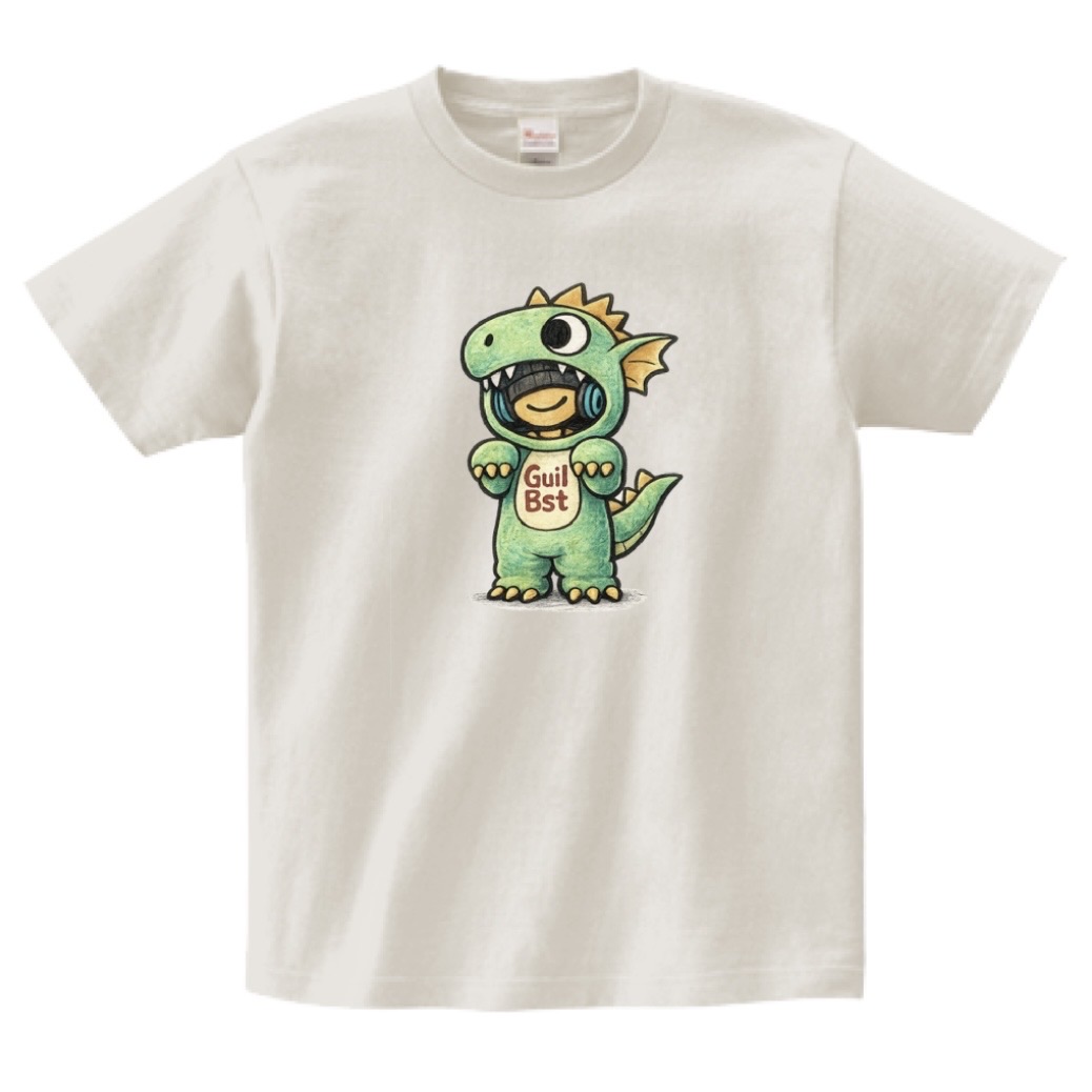 かわドラゴンT ── ドラゴンの着ぐるみを着たヘッドホンキャラクターのイラストTシャツ